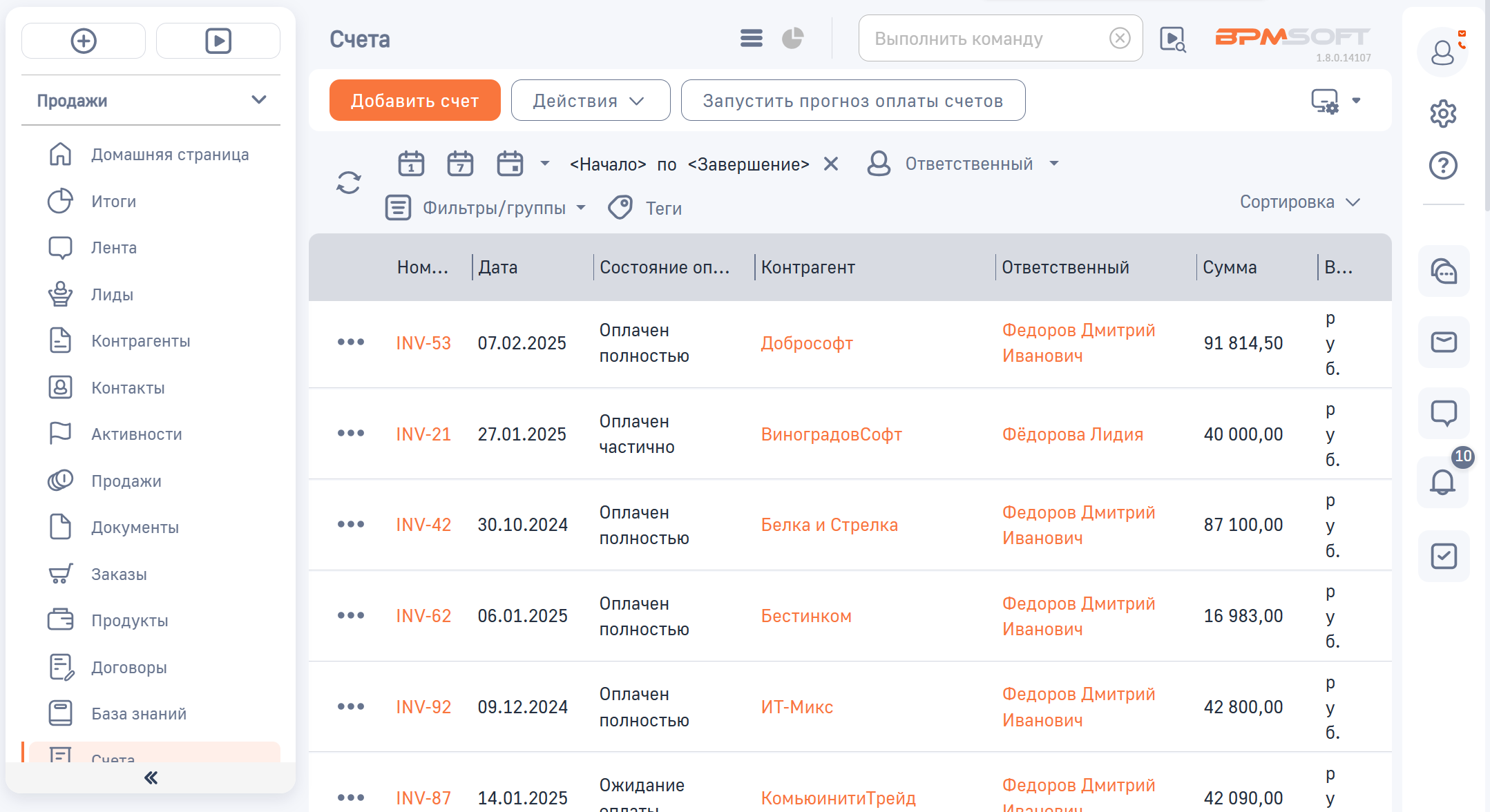Прогноз оплат 